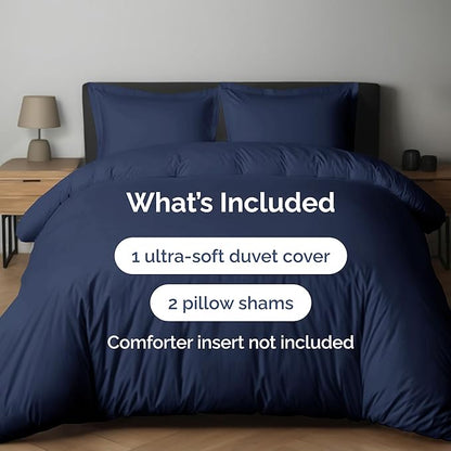 Duvet Cover King Size Set - Extra Soft King Duvet Cover 104" x 90" with 2 Pillow Shams - Hotel Luxury, Easy Care & Fade Free w/ Zipper Closures & Ties - All Season, Comfy and Breathable (Navy Blue)