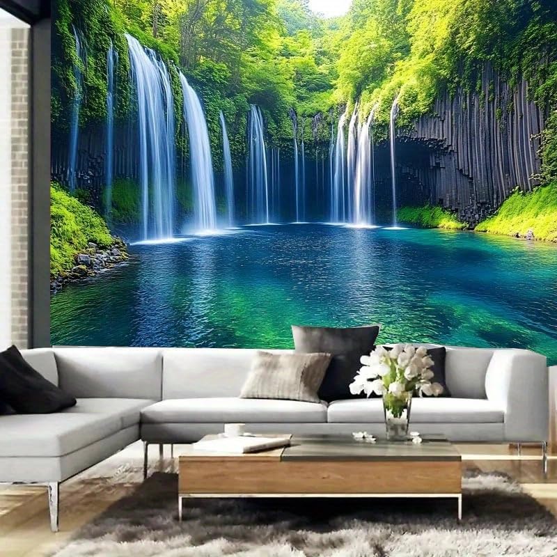 FENDROM Nature Waterfall Tapestry, Majestic Waterfall Landscape Through a Window Imaginary Secret Paradise Print, Wide Wall Hanging for Bedroom Living Room Dorm