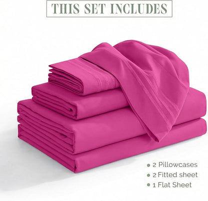 Elegant Comfort Luxurious 1500 Premium Hotel Quality Microfiber Three Line Embroidered Softest 5-Piece Bed Sheet Set, Wrinkle and Fade Resistant, Split King, Pink