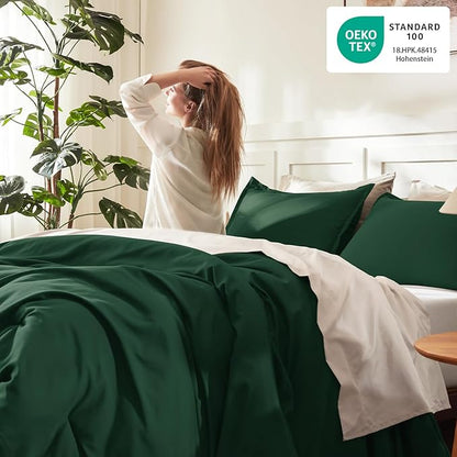 Litanika Dark Emerald Green Full Comforter Set, 3 Pieces Solid Forest Bedding Set, All Season Fluffy Bed Set (79x90In Comforter & 2 Pillowcases)