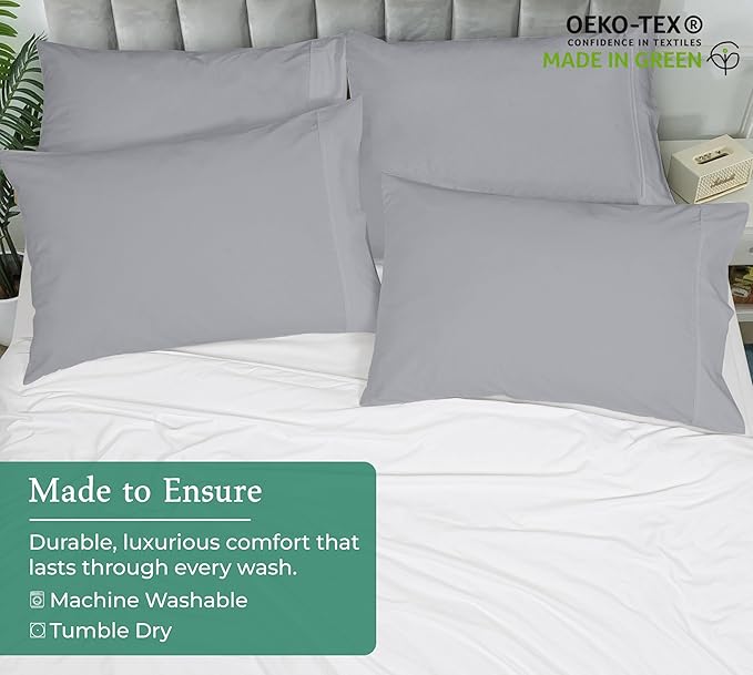 Royale Linens Queen Pillowcase Set of 2 - Bed Pillow Cover - 20" x 30" -Silver Pillowcases - 1800 Brushed Microfiber, Wrinkle & Fade Resistant - Soft & Cozy- Queen Size Pillow Case (Silver)