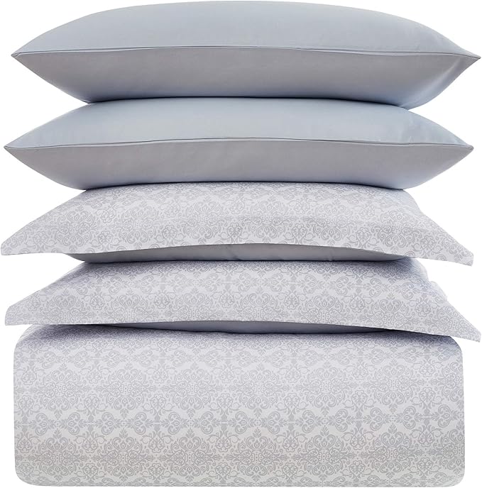 Mellanni Duvet Cover Set - 5 PC Iconic Collection Bedding Set - Hotel Luxury, Extra Soft & Cooling - Microfiber - Button Closure and Corner Ties (Queen, Laced Sky Blue)