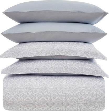 Mellanni Duvet Cover Set - 5 PC Iconic Collection Bedding Set - Hotel Luxury, Extra Soft & Cooling - Microfiber - Button Closure and Corner Ties (Queen, Laced Sky Blue)