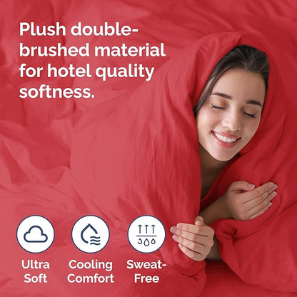 Duvet Cover Full Size Set - Extra Soft Full Duvet Cover 80" x 90" with 2 Pillow Shams - Hotel Luxury, Easy Care & Fade Free with Zipper Closures and Ties - All Season, Comfy, Cozy & Breathable (Red)