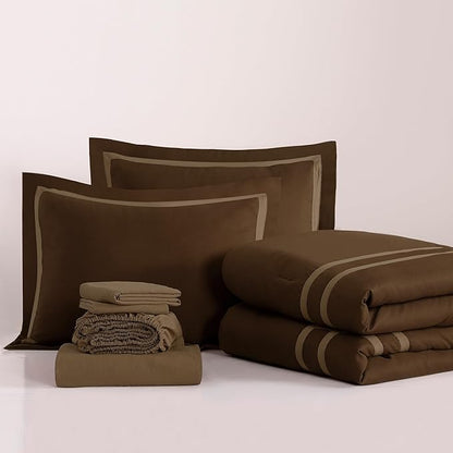 Wonderful Queen Comforter Set Hotel Style 8-Piece Luxury Bedding Set Hydro-Brushed Modern Lightweight Comforter with Matching Fitted Sheet,Flat Sheet,Pillow Sham,Decorative Pillows for All Season