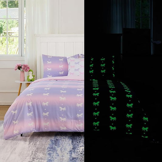 Cokouchyi Twin Comforter Sets for Boys Girls, Unicorn Glow in The Dark Kids Bedding Sets, 5 Pcs Twin Bed in a Bag with Comforter, Sheets, Pillow Sham, Cushion Cover, Unicorn