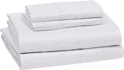 Amazon Basics Lightweight Breathable Super Soft Microfiber 4-Piece Bed Sheet Set with 14-Inch Deep Pockets, Wrinkle Resistant, Machine Washable, King, Gray Crosshatch, Printed