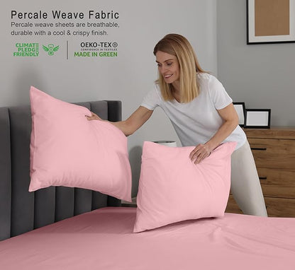 RUVANTI 100% Cotton Sheets – Split King Size Percale Bedding, Cooling & Breathable, Durable with a Crisp, Soft & Comfortable Feel, 16" Deep Pocket, 5-Piece Set, Bridal Rose