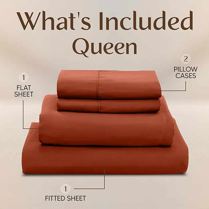 Utopia Bedding Queen Bed Sheets Set - 4 Piece Bedding - Brushed Microfiber - Shrinkage and Fade Resistant - Easy Care (Queen, Terracotta Orange)