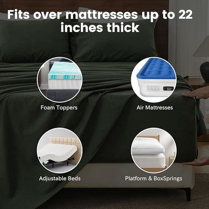 Bedlifes 100% French Linen Sheets California King Size 18-24" Extra Deep Pocket 4-Piece Set Breathable & Moisture-Wicking,Soft & Durable Sheets for Thick Mattresses(Forest Green)
