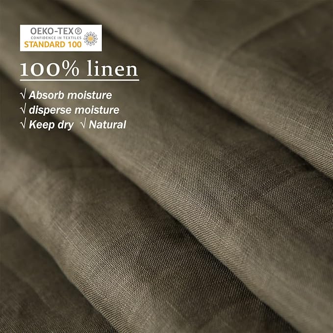 XZ XIFA Linen Pillowcases Queen - Pack of 2-100% Natural Washed French Flax, Breathable, Durable, Textured Envelope Pillowcases - Olive Green, 20'' x 30''