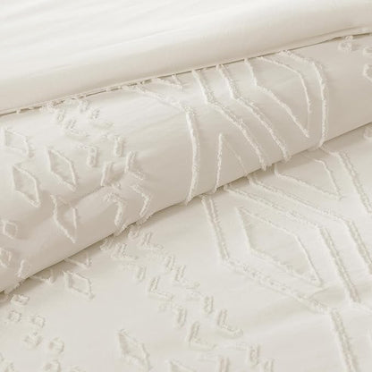 WRENSONGE Queen Comforter Set with Sheets - 7 Pieces White Tufted Bed in a Bag Queen Shabby Chic Bedding Sets with 1 Comforter, 2 Sheets, 2 Pillowcases & 2 Shams