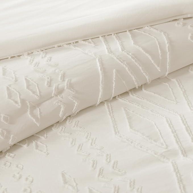 WRENSONGE Full Size Comforter Set with Sheets - 7 Pieces White Tufted Bed in a Bag Full Shabby Chic Bedding Sets with 1 Comforter, 2 Sheets, 2 Pillowcases & 2 Shams