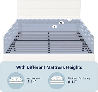 Allewie Queen Size Platform Bed Frame with Velvet Upholstered Headboard | Wooden Slats Support, Fully Upholstered Mattress Foundation, No Box Spring Needed, Easy Assembly, Noise-Free, White
