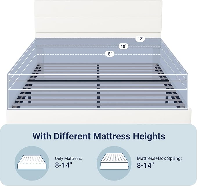 Allewie Full Size Platform Bed Frame with Velvet Upholstered Headboard | Wooden Slats Support, Fully Upholstered Mattress Foundation, No Box Spring Needed, Easy Assembly, Noise-Free, White