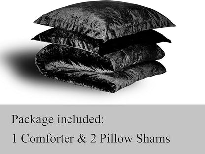 TAMGHO Crushed Velvet Comforter, Black Queen Comforter Set, Luxury Soft Velvet Bedding Set for All Seasons, 3pc Black Bed Set Queen, 1 Comforter (92"x96") and 2 Pillow Shams (20"x26"+2")