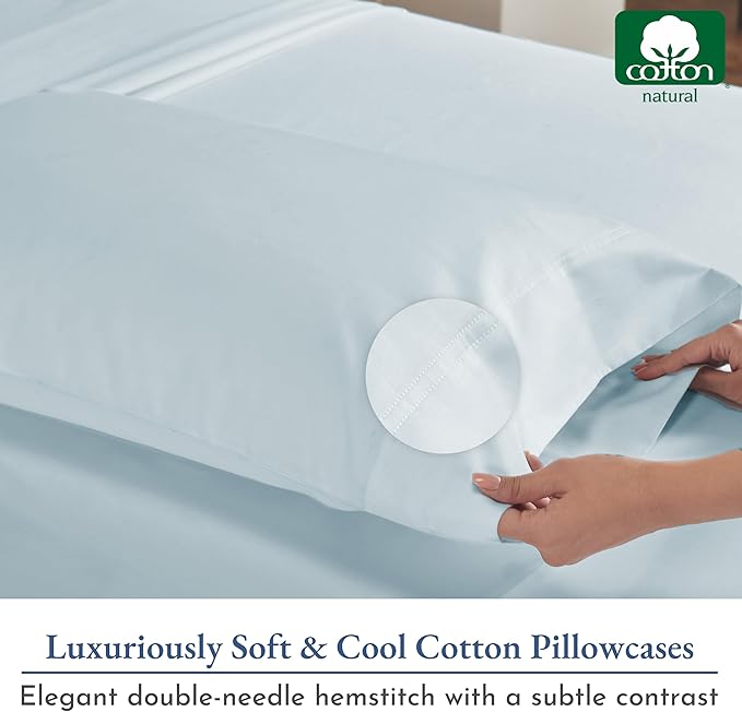 California Design Den King Pillow Cases Set of 2 - Luxuriously Soft and Thick 800 Thread Count, Smooth Sateen, Natural 100% Cotton Pillowcases King, Durable - Blue (Grey Tone)