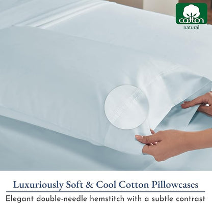 California Design Den King Pillow Cases Set of 2 - Luxuriously Soft and Thick 800 Thread Count, Smooth Sateen, Natural 100% Cotton Pillowcases King, Durable - Blue (Grey Tone)