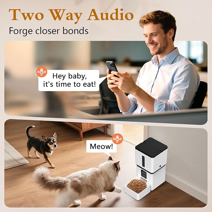 Yakry Automatic Dog Feeder with Camera - 8L/33 Cups Smart Dog Feeder | 5GHz/2.4GHz WiFi App Control for Small/Medium Dogs & Cats, 1080P HD Night Vision 2-Way Audio, Timed Dry Food Dispenser Indoor