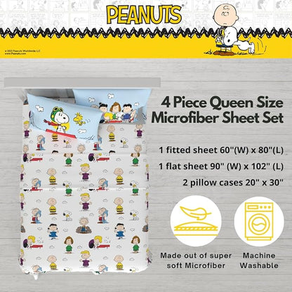 Collectibles Peanuts Snoopy Bedding Super Soft Cozy Microfiber 4 Piece Queen Sheet Set, (Officially Licensed Product) By Franco
