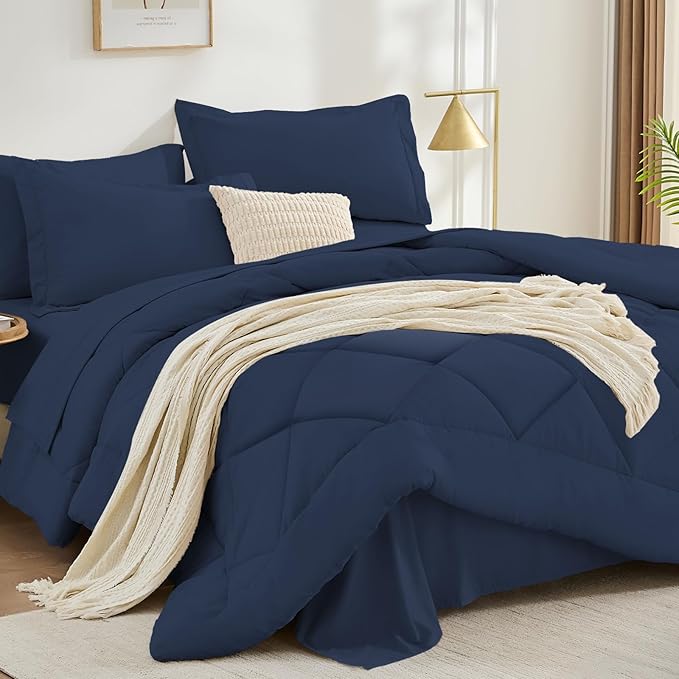 FUANNA 5 Pieces Twin XL Comforter Set, All Season Bed in a Bag Twin XL Size, Luxury Soft Bedding Sets with Comforter, Flat Sheet, Fitted Sheet, Pillowcase & Pillow Sham, Navy Blue
