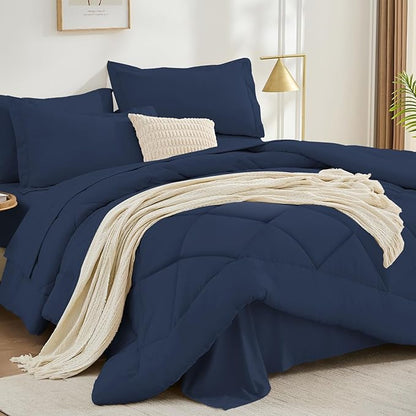 FUANNA 5 Pieces Twin XL Comforter Set, All Season Bed in a Bag Twin XL Size, Luxury Soft Bedding Sets with Comforter, Flat Sheet, Fitted Sheet, Pillowcase & Pillow Sham, Navy Blue