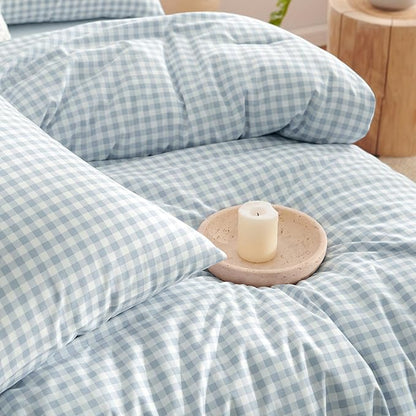 Nayoroom Blue Gingham Comforter Set Twin Size Plaid Checkered Dorm Bedding Set Kids 2 Pieces Soft Lightweight Grid Comforter for All Seasons (1 Comforter, 1 Pillowcase)