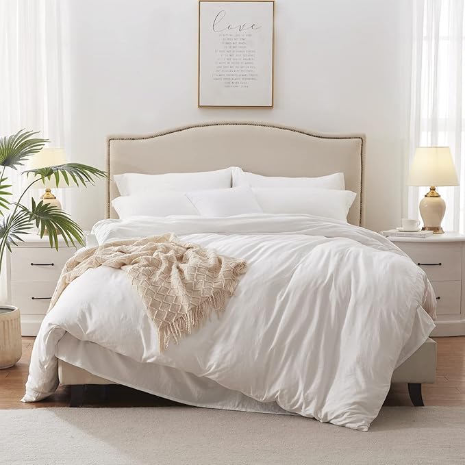 MILDLY Super Soft Duvet Cover 2pcs - 100% Washed Microfiber White Comforter Cover Set with Zipper Closure & Corner Ties (No Comforter)
