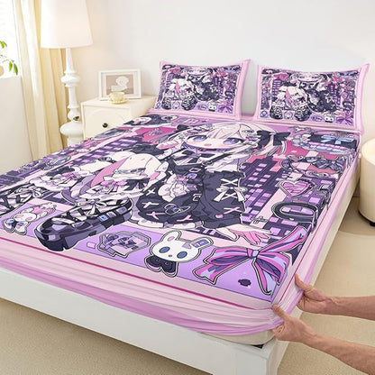 Erosebridal Japanese Uniform Girl Sheets for Boys Girls Anime Gift Fitted Sheet,Kawaii Coquette Kids Bedding Sets Princess Fairytale Bed Sets Full 3 Piece