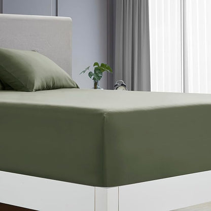 Clara Clark Flex Top King Sheets - Hotel Luxury 6 Piece Bed Sheets for Top Split King Bed - Soft Bedding Sheets & Pillowcases, Head Split King Size. Olive Green