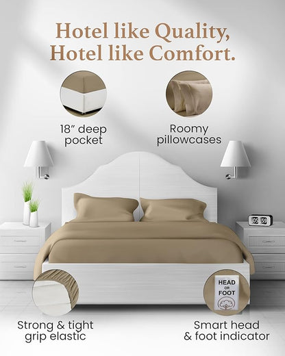 Good Sleep Bedding King Bed Sheet Set - 4 Pc, Egyptian Cotton Sheets, Hotel Style Sheets King Size Deep Pocket, Fits Upto 16 Inch, Soft & Breathable Sheet & Pillowcase Sets - Taupe