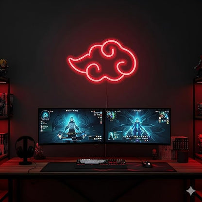 Dleouly Anime Neon Sign, LED Red Cloud Neon Signs for Wall Decor, Dimmable Gaming Neon Sign Wall Signs USB Night Neon Light for Bedroom Game Room Man Cave Party, Gifts for Your Son, Boyfriend(12x7in)