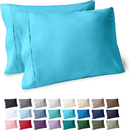 Bare Home Microfiber Pillow Cases - Standard/Queen Size Set of 2 - Cooling Pillowcases - Double Brushed - Aqua Pillowcases 2 Pack - Easy Care (Standard Pillowcase Set of 2, Aqua)