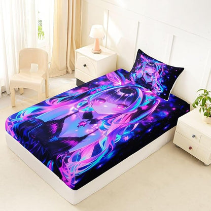 Erosebridal 3D Mushroom Girls Sheets for Boys Girls Japanese Modern Fashion Fitted Sheet,Abstract Graffiti Kids Bedding Sets Watercolor Aesthetic Bed Sets Twin 2 Piece