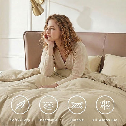 WRENSONGE Super King Size Comforter Set- 7 Pieces Beige Bed in a Bag Super King with Fitted Sheet, Flat Sheet, 2 Pillow Shams, and 2 Pillowcases- Warm Bed Set for All Season