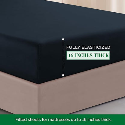 Elegant Comfort 1500 Premier Hotel Quality 4-Piece Bed Sheet Sets, Deep Pockets - Luxurious Wrinkle Free & Fade Resistant, King, Black
