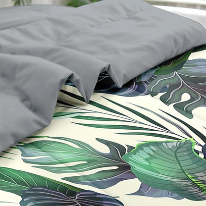 Comforter Set Full Size, Tropical Plants Leaves 7 Pcs Bedding for Kids and Adults, Palm Leaf Monstera Bed Sheet Sets with Fitted Sheet 2 Pillowcase & 2 Sham for Bedroom Bed Decor