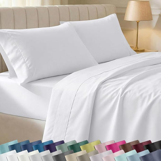 California Design Den Split King Sheets Sets for Adjustable Bed - Soft 400 Thread Count Sateen, Natural 100% Cotton Sheets, Deep Pockets for a Snug Fit, Durable Bedding Set - White