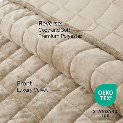 BEDELITE Velvet Quilt Set Queen Size - Luxury Velvet Comforter Bedding Set 3 Pieces, Lightweight Soft Cozy Taupe Oversized Bedspread Coverlet for All Seasons with 2 Pillow Shams