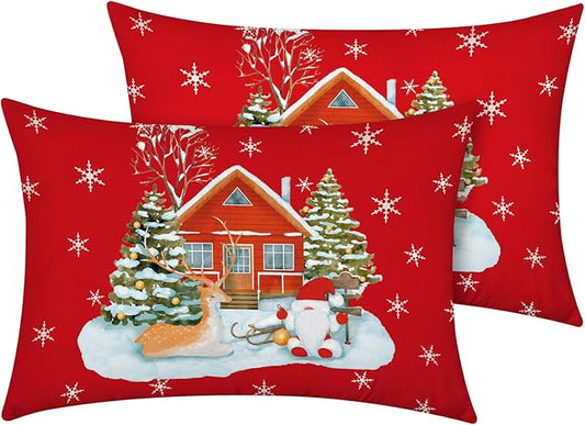 YIYEA Christmas Standard Pillow Cases Set of 2, Ultra Soft Double Brushed Microfiber Pillowcases Standard, Christmas Bed Pillow Covers, Fade Resistant, Easy Slip-On (20"x26")