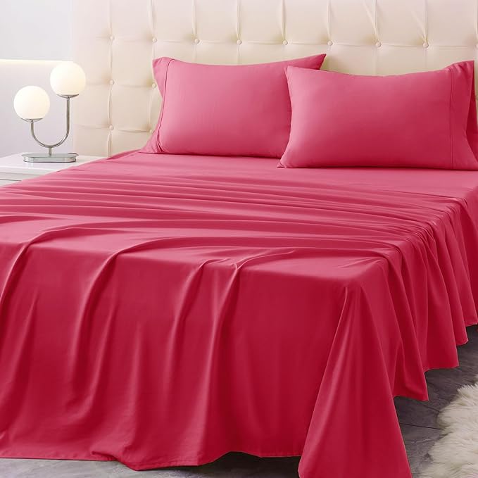 Queen Size Bed Sheet Set - 4 Piece Soft Microfiber Sheets with Deep Pockets, Cooling Technology, and Wrinkle-Free Pillowcase. Hotel-Quality, Durable Bedding, Viva Magenta