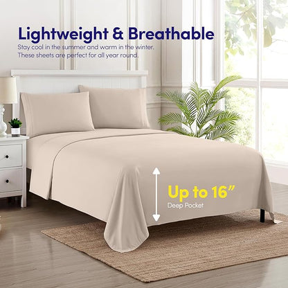 1500 Supreme Collection Extra Soft RV Short Queen Sheets Set, Beige - Luxury Bed Sheets Set with Deep Pocket Wrinkle Free Hypoallergenic Bedding, Over 40 Colors, RV Short Queen Size, Beige