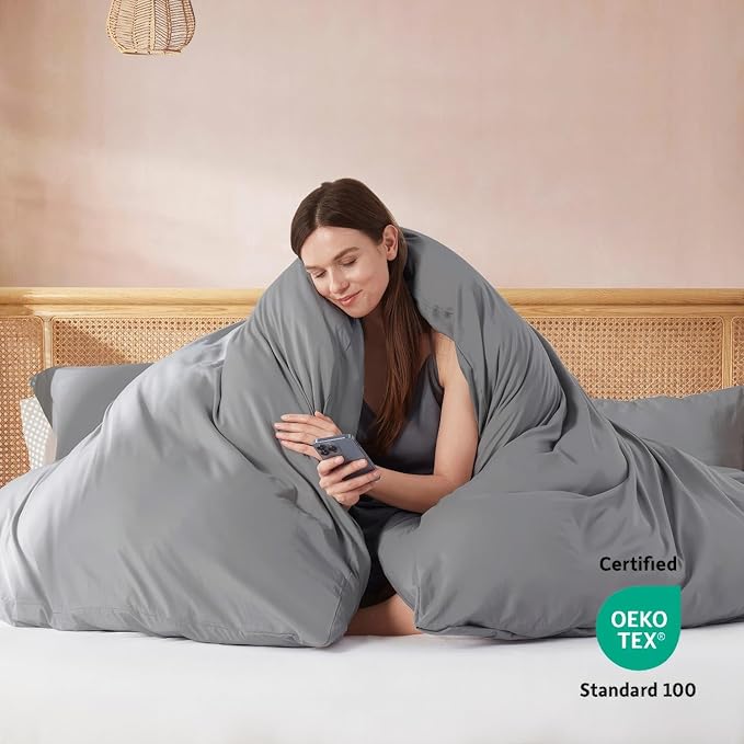 Nestl Twin Duvet Cover Set - Soft Double Brushed Grey Duvet Cover Twin XL, 2 Piece, with Button Closure, 1 Duvet Cover 68x90 inches and 1 Pillow Sham