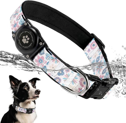 Upgrade Dog Collar with AirTag Holder, IP68 Waterproof, Boho Bloom, L | Built-in Water Resistant AirTag holder, 1000D Nylon, Reflective Stitching for Night Visibility, Soft padding for Comfort
