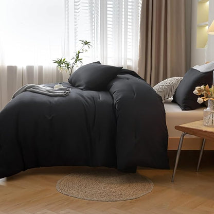 ROSGONIA Oversized King Comforter 120x120, 3pcs Super King Comforter (1 Black Comforter & 2 Pillowcases) Lightweight Warm Bedding Set Blanket Quilt
