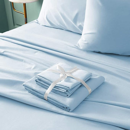 BYSURE 6 Pieces Bed Sheets Set(Queen, Baby Blue) - Hotel Luxury Super Soft 1800 Thread Count 100% Microfiber Sheets with Deep Pockets, Wrinkle & Fade Resistant