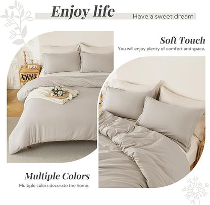 MILDLY Super Soft Duvet Cover - 100% Washed Microfiber Linen Grey Comforter Cover Set 3 Pieces with Zipper Closure & Corner Ties (No Comforter)