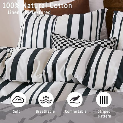 Merryword Black and White Striped Duvet Cover Set King Size - 100% Cotton Duvet Cover Set with Vertical Stripe Design, Soft Breathable Comforter Cover for All Seasons