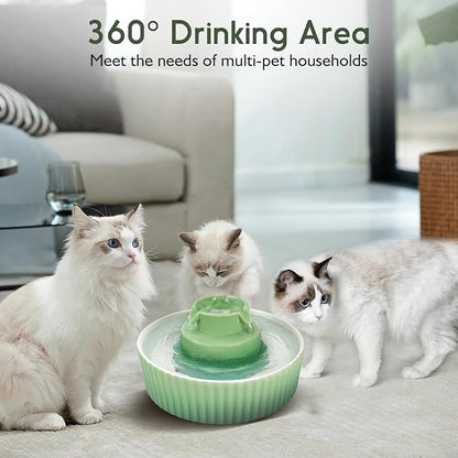 Lawfery Ceramic Cat Water Fountain, 2.1L/71oz Cupcake Pet Fountain | 3 Carbon Filters, 2 Quiet Pumps, Heavy Ceramic Body, and 360° Drinking Area, Drinking Bowl for Indoor Cats and Small Dogs