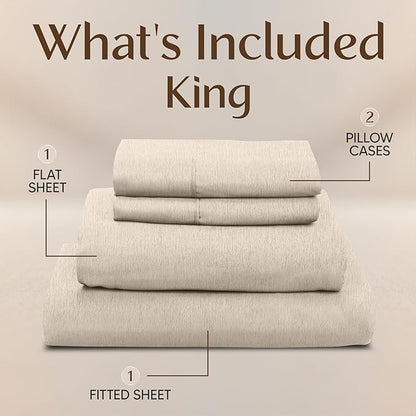 Utopia Bedding King Size Sheet Set – 4 Piece Bed Sheets, Soft and Breathable Microfiber, Includes 1 Fitted Sheet, 1 Flat Sheet and 2 Pillowcases – Oeko Tex (Heather Beige)